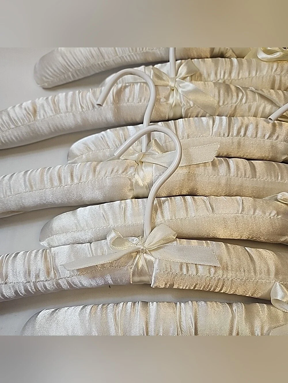 Lot of 8 Vintage Ivory Satin Padded Hangers 15.5